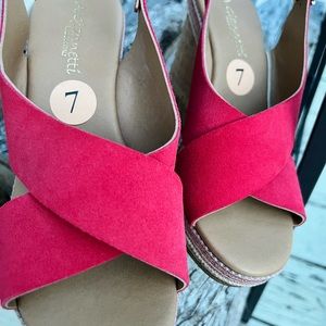 A. Ginnetti Leather & Cork Wedge Heels